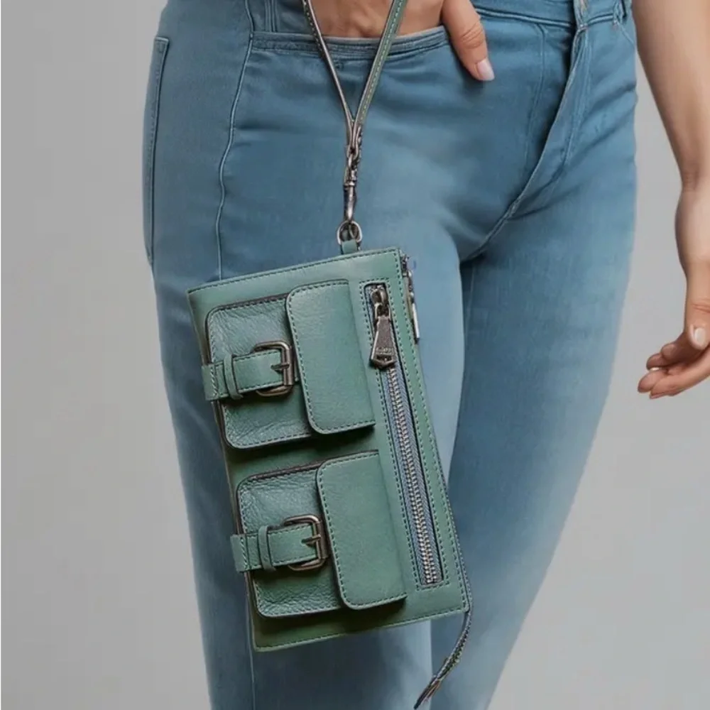 Aimee Kestenberg Saddle Up Leather Wristlet Moss Green